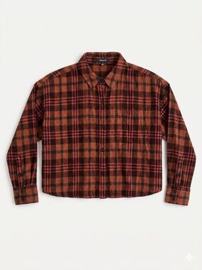 Madewell Women’s Flannel Long Sleeve Crop Shirt in Plaid